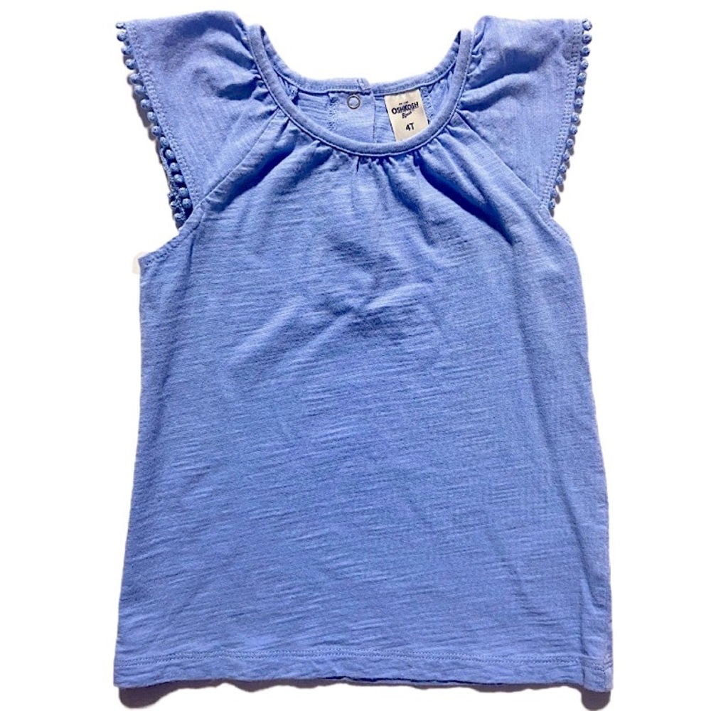 Oshkosh Toddler Girls 4t Flutter Sleeves Light Blue Shirt Top NEW